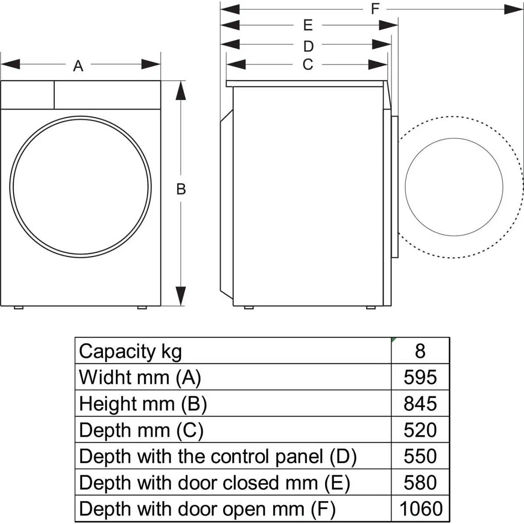 HISENSE DH3S802BW3 warmtepompdroger (8 kg, wit) - Afbeelding 6